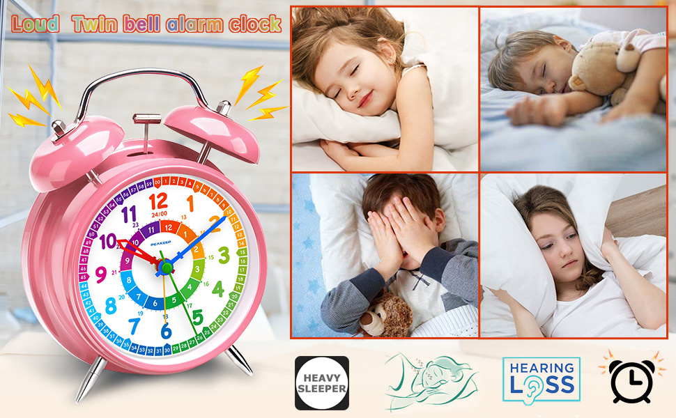 Peakeep Loud Analog Alarm Clock for Kids Learning Telling