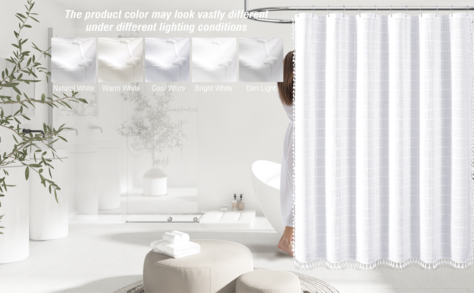 BTTN Extra Long Shower Curtain, 72x84 Inch Long Boho Tassel Linen Fabric Thick