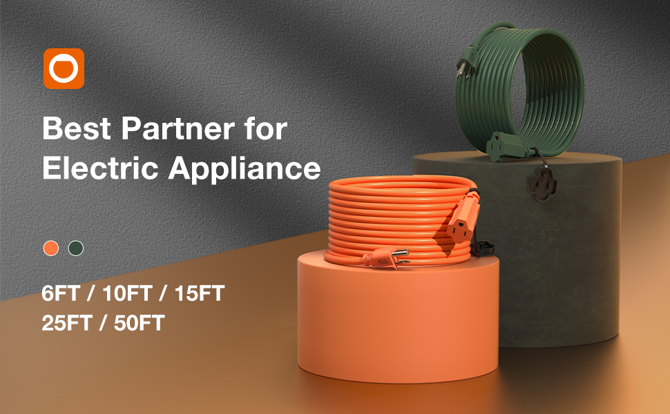 Outdoor Extension Cord 25 Feet Waterproof Heavy Duty Orange