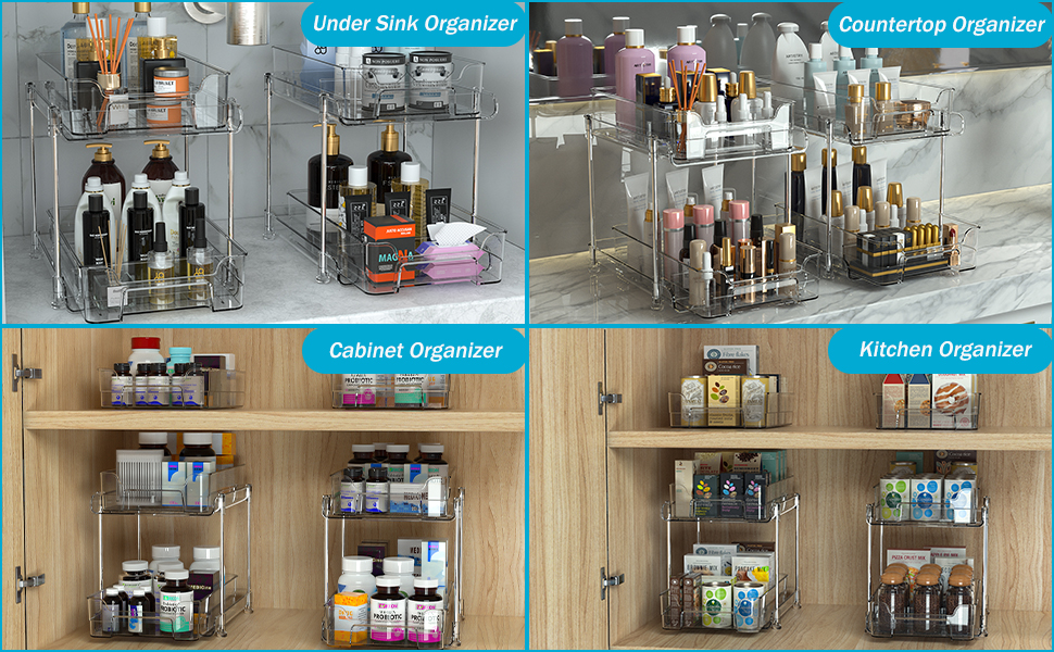 RIGEDNEF 2 Tier Clear Bathroom Organizer with Dividers