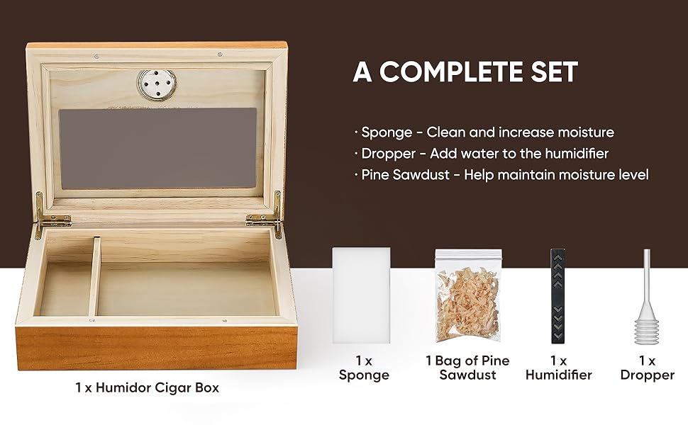 SWEWARM Humidor Cigar Box with Hygrometer, Wood Cigar