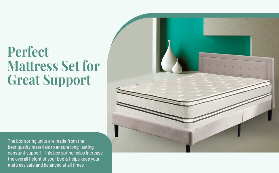 Greaton 1inch Pillow Top Foam Mattress with 8inch Box Spring Set, Premium Medium