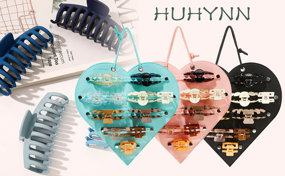 HUHYNN 2 Pack Claw Clip Organizer for Women Girls, Heart