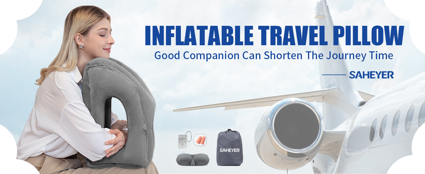 SAHEYER Inflatable Travel Pillow, Inflatable Neck Pillow for Airplane