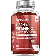 Eisen & Vitamin C Gummibärchen - 2 Monate Vorrat - 28mg Iron & 10mg Vit C - 120 Gummies - Eisen &...