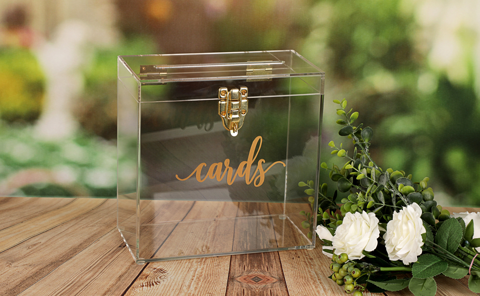 JUXYES Elegant Acrylic Wedding Card Box With Heart Lock