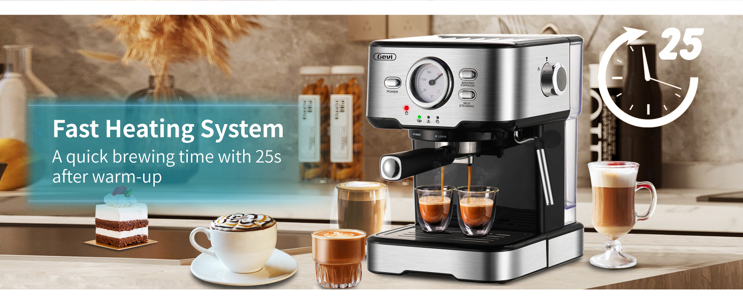 Gevi Espresso Machine 15 Bar Pump Pressure, Cappuccino Coffee Maker with Milk