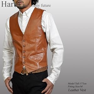 Amazon.co.jp: [ハルフ] レザーベスト メンズ 本革 ブラック