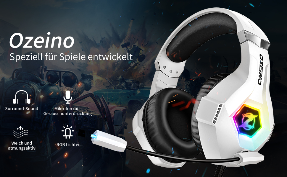 Ozeino Gaming Headset for PS4 PS5 PC with 3D Surround Sound Headset