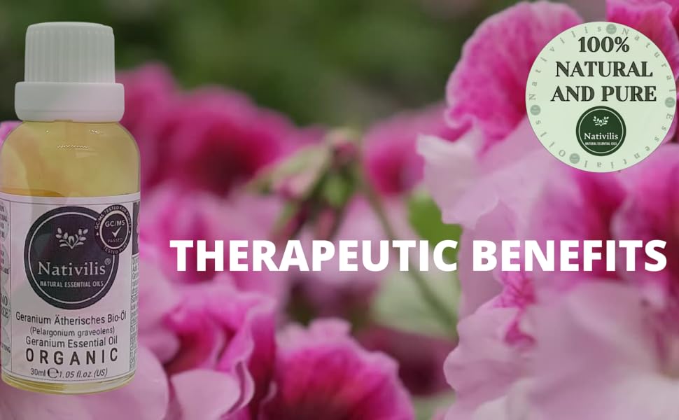 Nativilis Organic Geranium Essential Oil (Pelargonium graveolens) - 100% Natural 