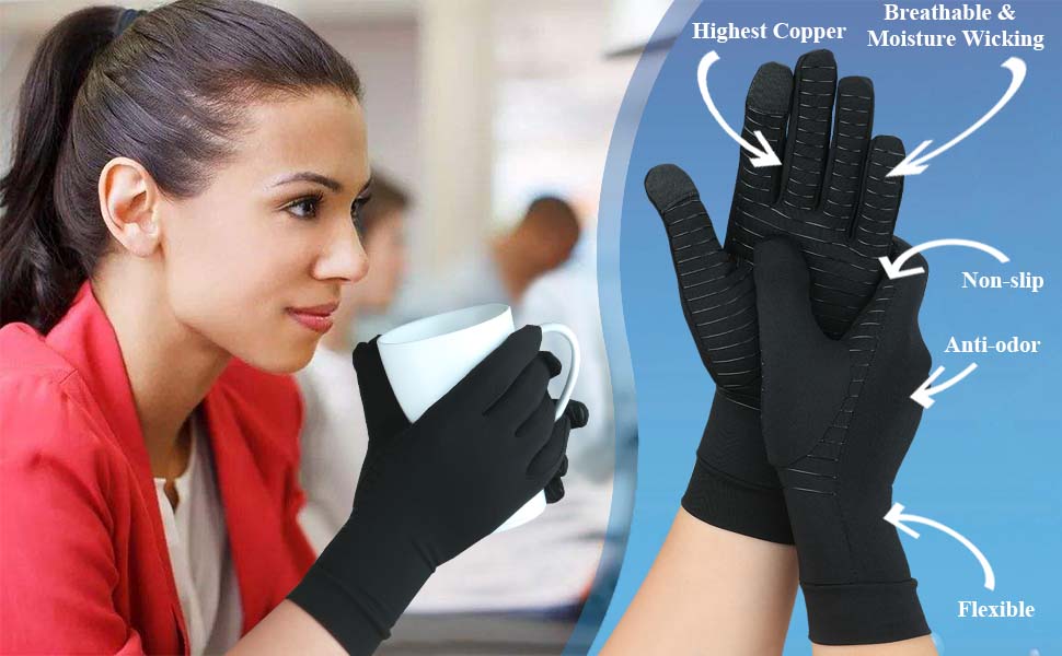 Copper Arthritis Gloves with Touchscreen, Relief for Carpal Tunnel