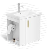 phiestina Pre-Assembled 20 Inch White Floating Small Bathroom Vanity, Wall Mounted Cabinet with S...