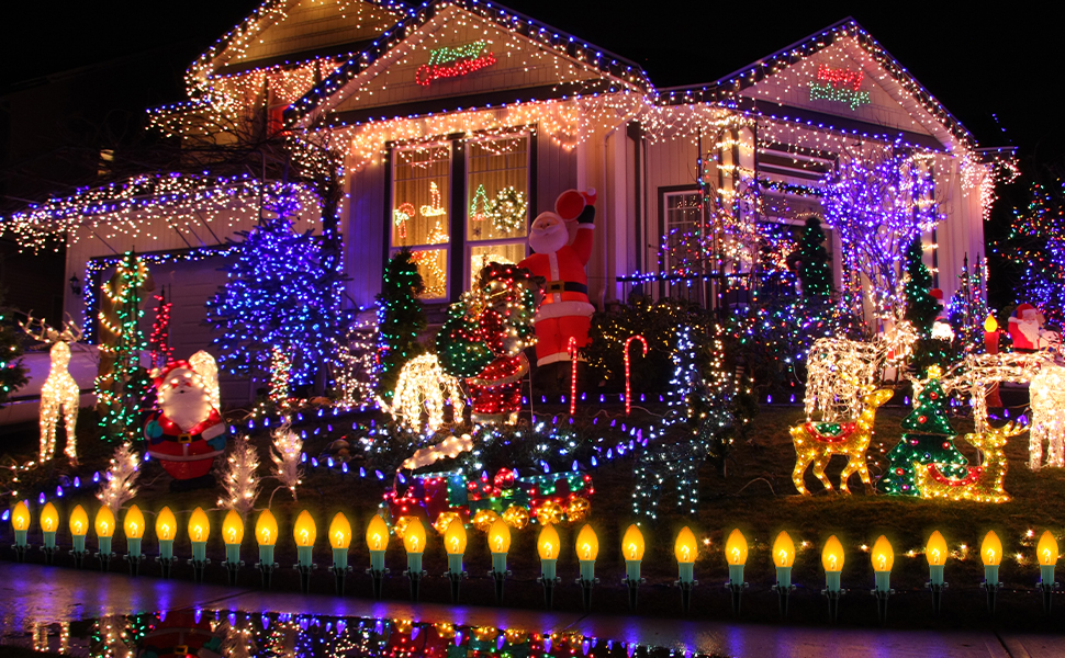 38Ft C9 Christmas Lights Outdoor Christmas Pathway Lights, Vintage Warm