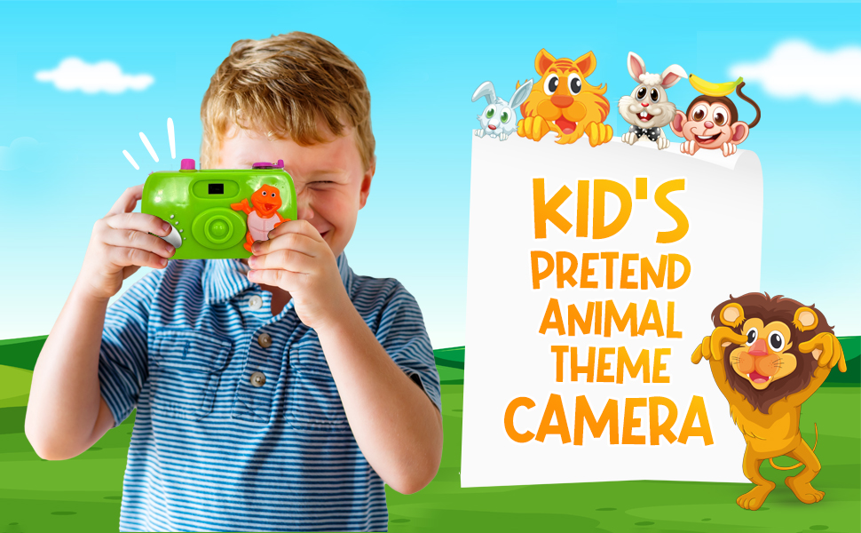 Kid's Pretend Animal Theme Camera Toy Set (1 Pack) Colorful Cameras with 8 Wild