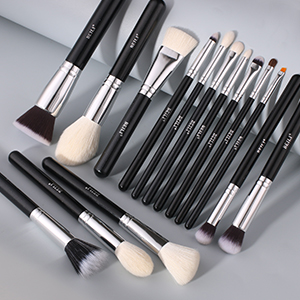 BEILI 15Pcs Black/Silver Professional Makeup Brushes Set for Face and Eye Makeup