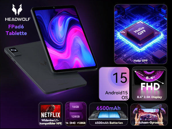 新品 Headwolf FPad6 2560x1600 16GB+128GB Headwolf FPad6 Android 14 Tablet G99 8-inch 2.5K IPS 16GB+