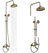 BWE Outdoor Shower Fixtures Antique Brass Bathroom Shower Faucet Triple Functions 8 Inch Rainfall...
