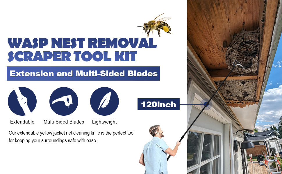 Wasps Nest Remove Tool Scraper Kit for Clean Yellow Jacket Bee Huge Nests