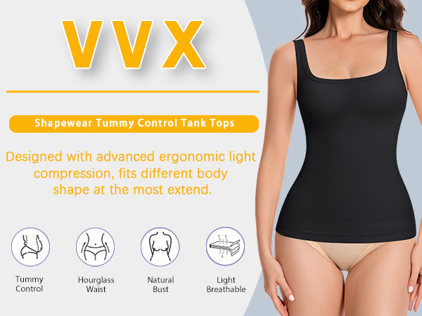 VVX Womens Square Neck Shapewear Tank Tops-Shapewear Tummy