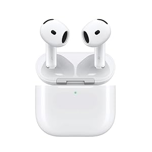 Multiple views of white wireless earbuds and charging case, similar to AirPods style, shown from different angles against white background.