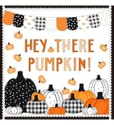 FYSUIMU 77Pcs Fall Bulletin Board Set Dots Plaid Pumpkin Paper Cutouts with 150Pcs Glue Points fo...