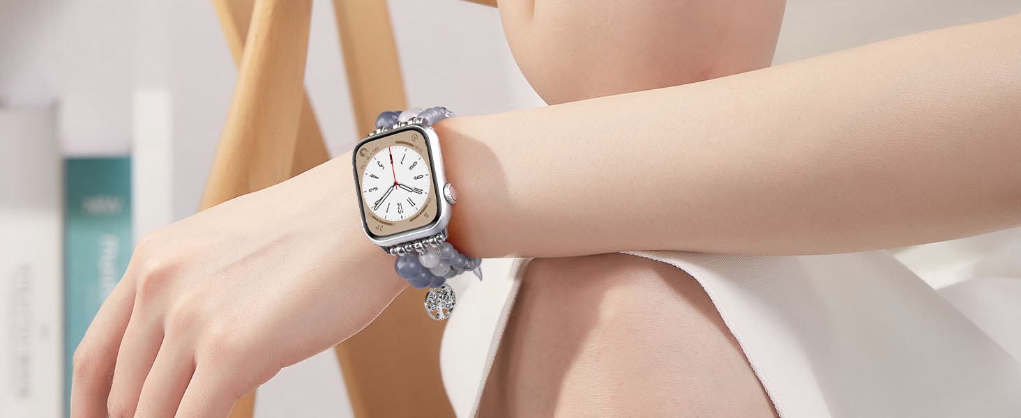 Handmade Natural Crystal Stone Beads Stretchy Band for apple iWatch Band