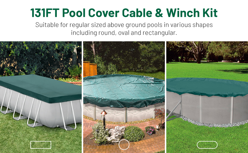 Pool Cover Cable and Winch Kit 131ft Winter Cover Wire
