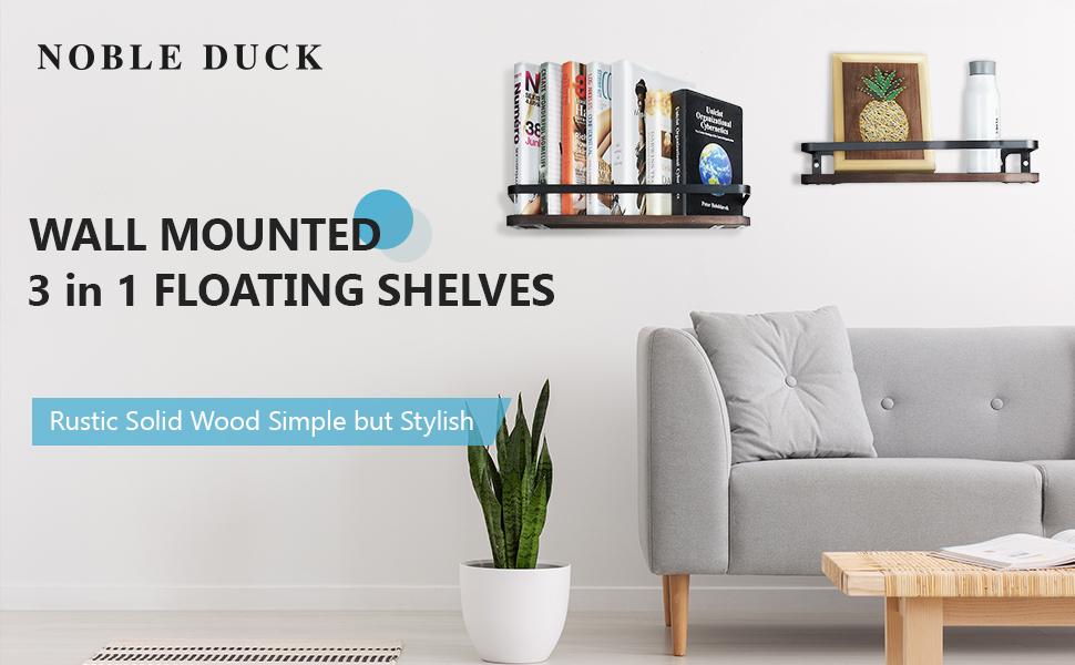 Bathroom Shelves, 3 in 1 Rustic Floating Shelves with Towel