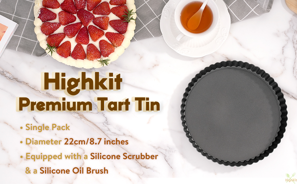 Highkit Quiche Pan 22cm / 8.7inch, NonStick Tart Tin, Flan Tins with