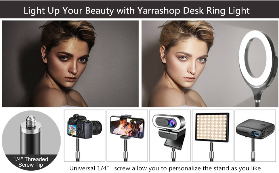 Ring Light with Stand, Desktop Ring Light with Phone Holder for Laptop