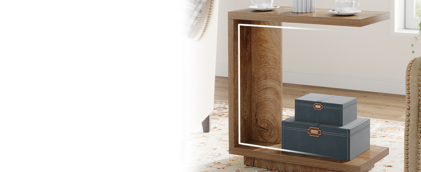 Tribesigns CShaped Side Table, 2Tier Narrow End Table