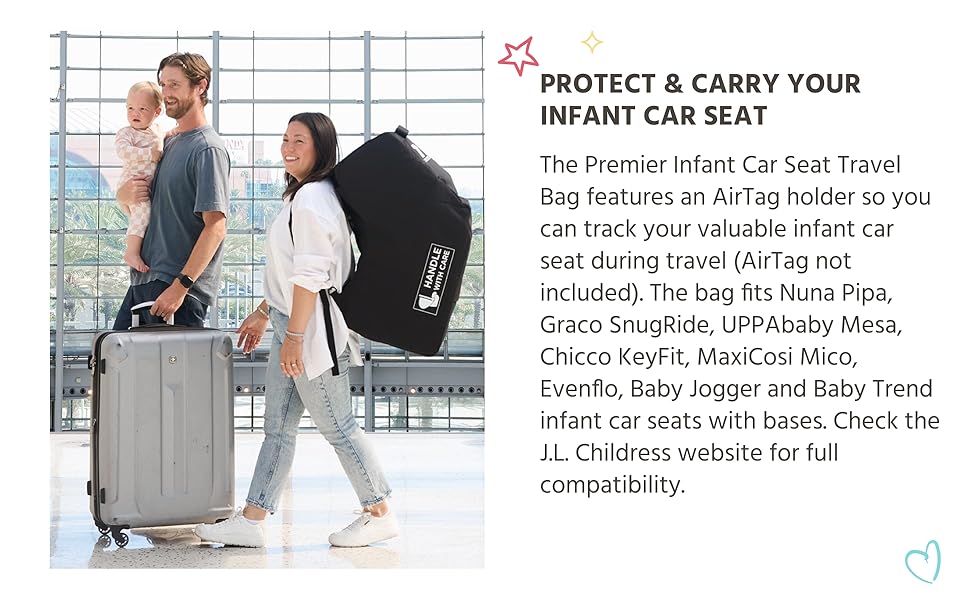 j.l. childress, ultimate, backpack, padded, car seat, travel bag, gate check, adjustable, straps,