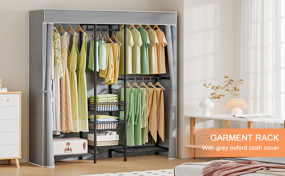 FTEYUET Portable Wardrobe, Heavy Duty Covered Clothes Rail Wardrobes