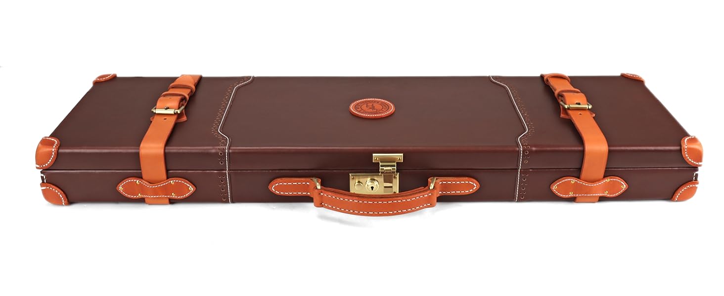 TOURBON Leather Gun Case Hard 32inch Barrel Shotgun Lockable Storage Box with Key