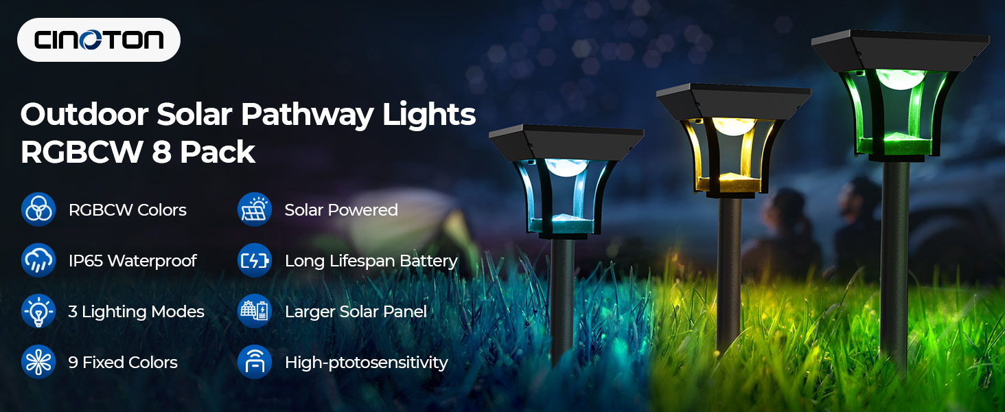 RGBCW solar outdoor pathway lights