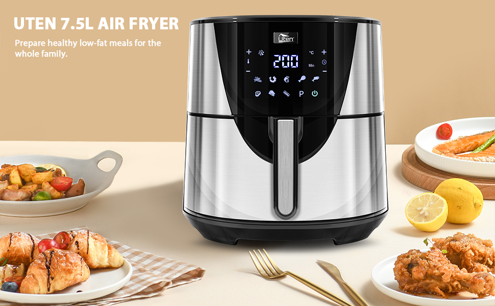 Air Fryer, Uten Air Fryers Oven 7.5 L, 8 Preset Programs, Preheat
