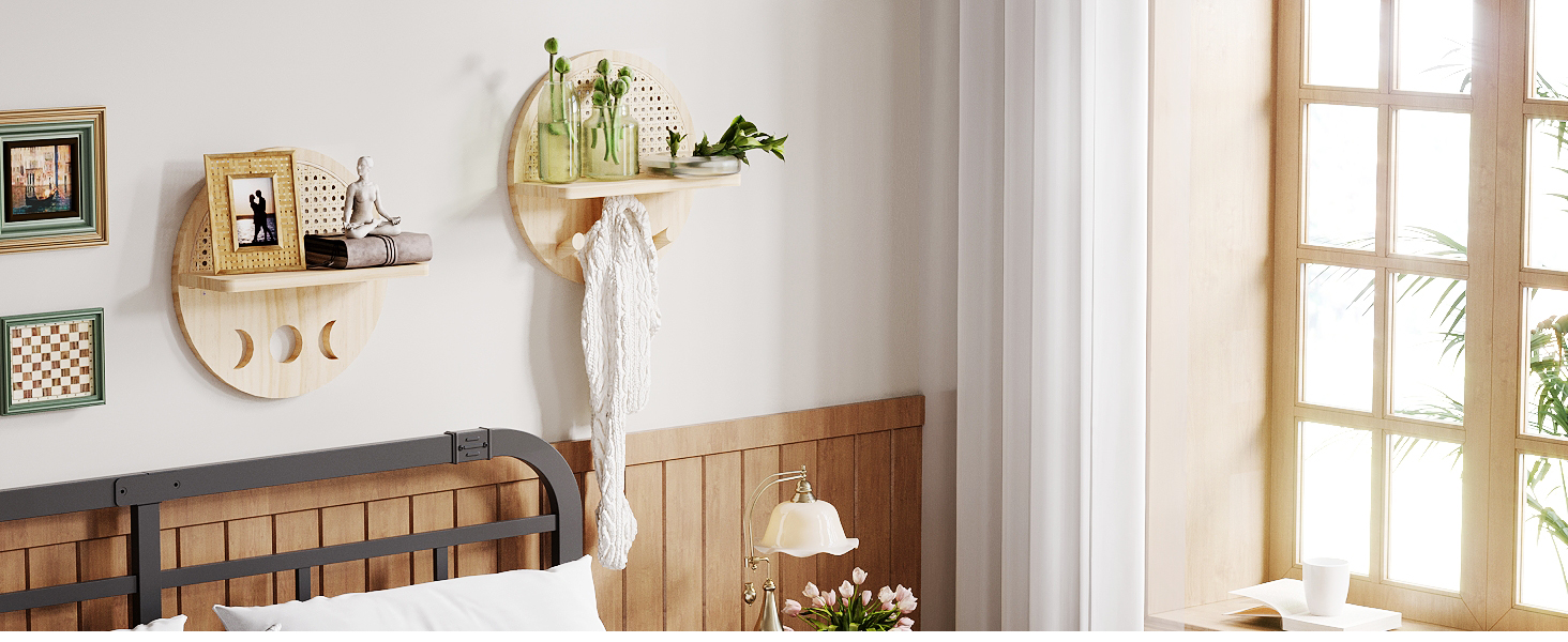 LUPWNEKA Rattan Circle Shelf Set of 2