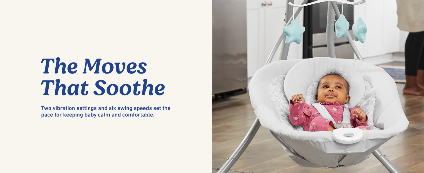 two vibration settings six swing speeds calm comfortable safe infant baby swing soothing rocking