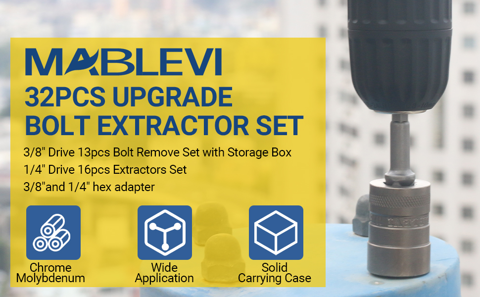 MABLEVI 32PCS Bolt Extractor Set, Upgrade Impact Bolt & Nut Remover Set