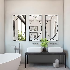 LuxenHome 3 Pieces Black Metal 26 large accent wall mirror bathroom mirrors