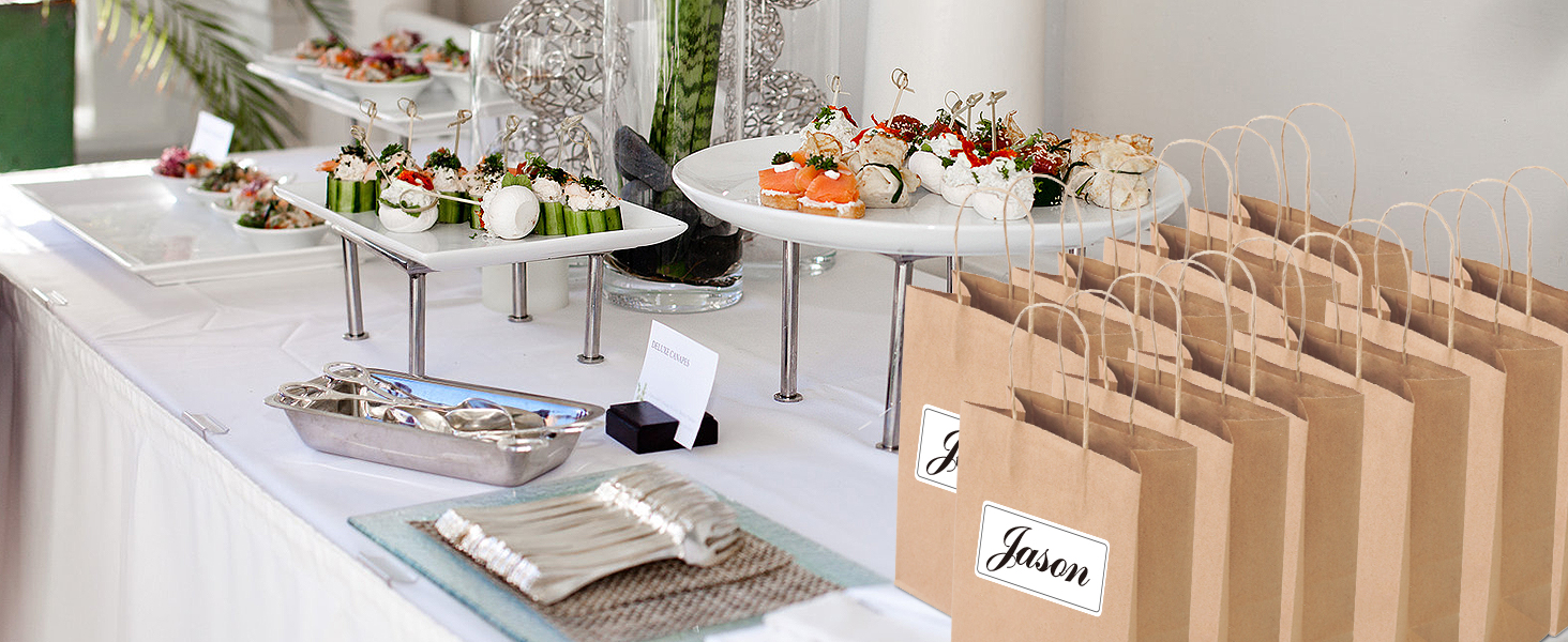 These paper bags can be labeled with customized labels for weddings, potlucks