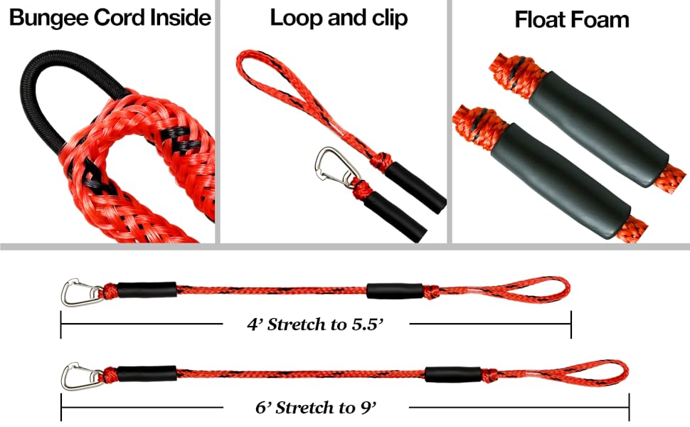 4FT+6FT Bungee Dock Line for Docking Anchor Line with Stainless Steel Clip