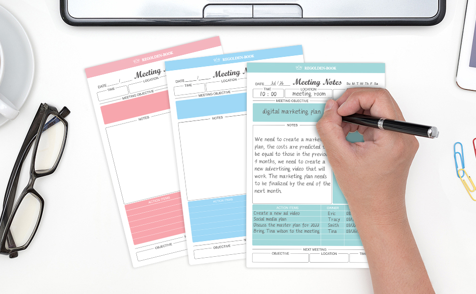 RegoldenBook Meeting Notes Notepad for Work, Meeting