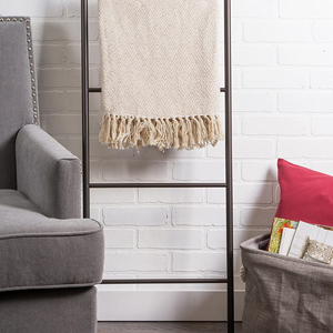 Cream Beige Neutral Throw Blanket in Living Room Setting