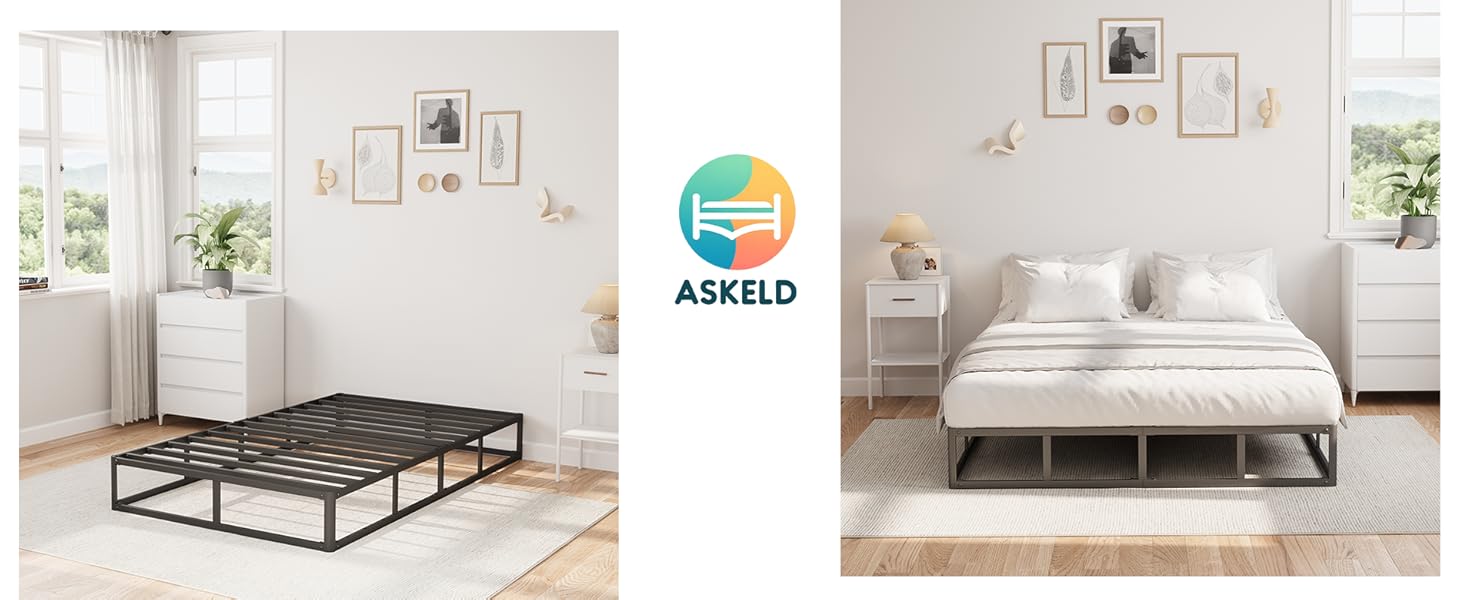 Askeld 9 Inch High Queen Box Spring, Low Bed Frame with