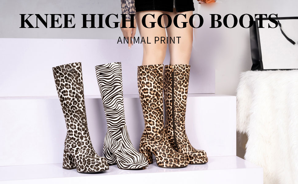 Amazon.com | Women Animal Print Knee High Gogo Boots