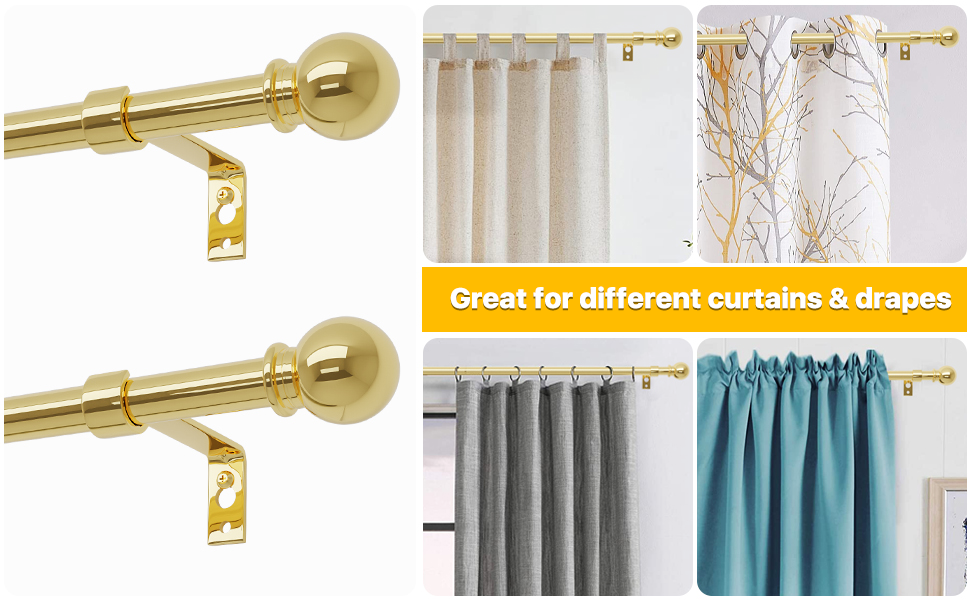 Gold Curtain Rods 84120, Adjustable Curtain Rod Set with Brackets, 5/8" Diameter Drapery Rod
