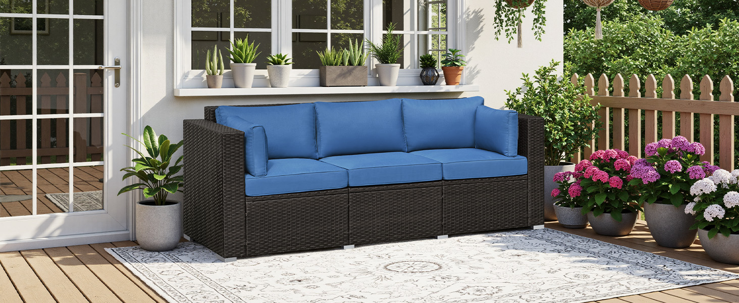  3-Seater Patio Resin Rattan Sofa