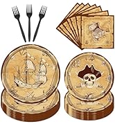 Gameza Pirate Party Plates and Napkins Supplies, 96PCS Pirate Birthday Party Decorations, Disposa...