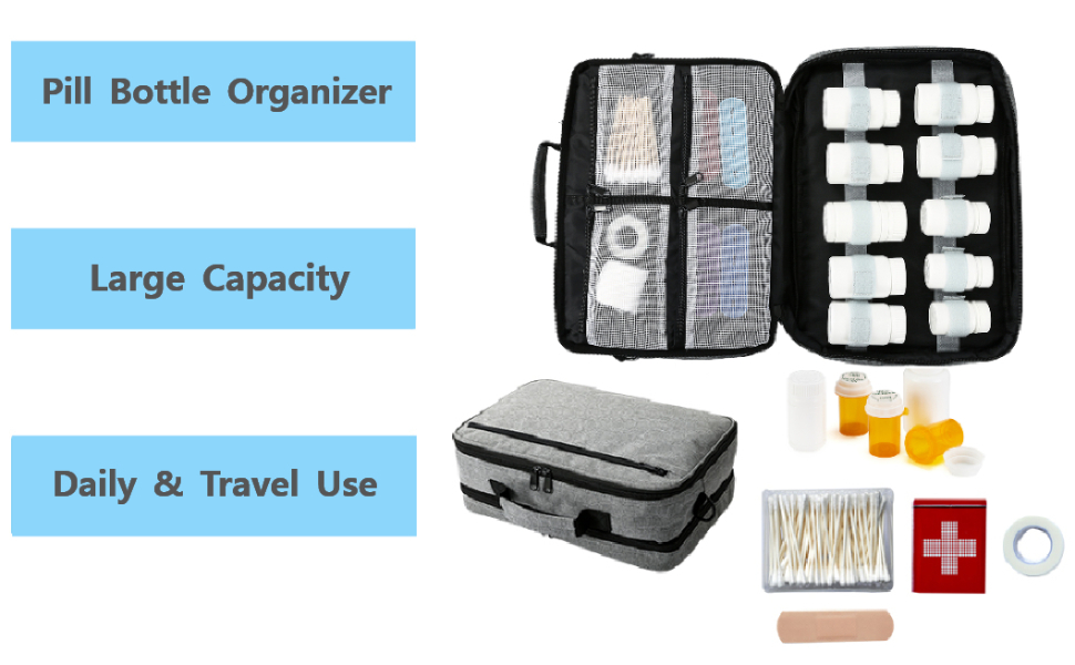 Pill Bottle Organizer, Travel Medicine Bag Extra Large